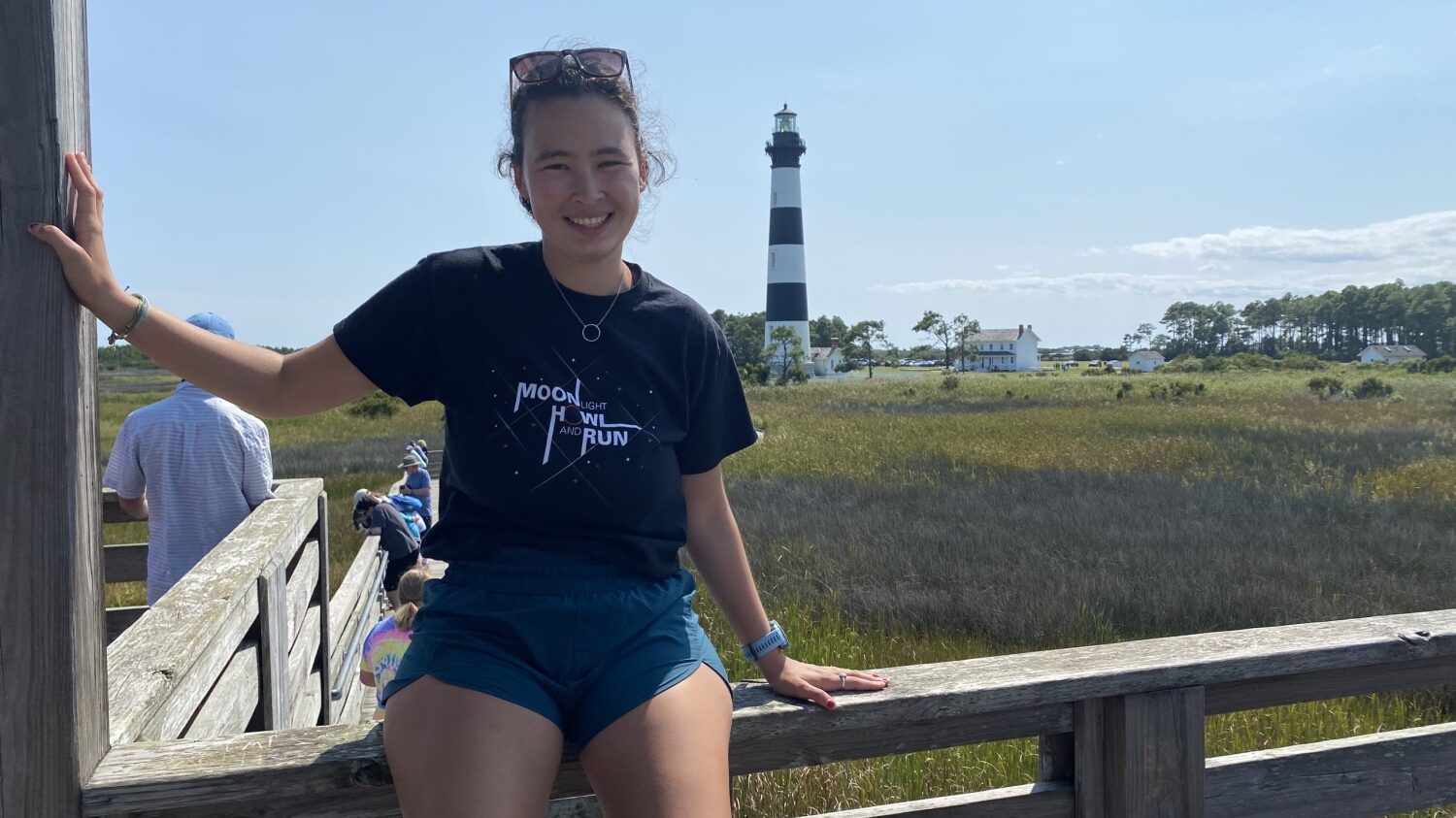 Alisa Andrews visits Bodie lighthouse on the Thomas Jefferson Scholars retreat.